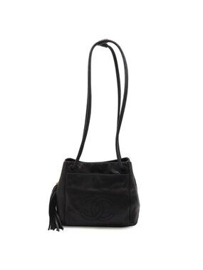 Chanel CC Logo Tassel Fringe Shoulder Bag Semi Leather Black
